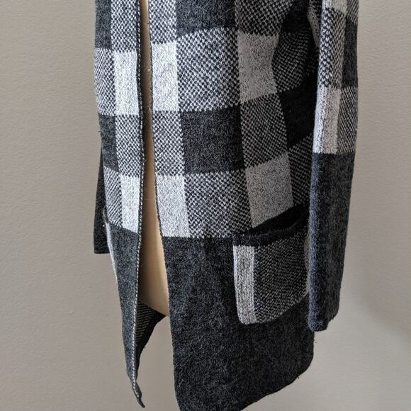 YAIRA Checkered Plaid Long Open Cardigan Jacket Sweater Check Patten Knit Medium - Picture 4 of 8